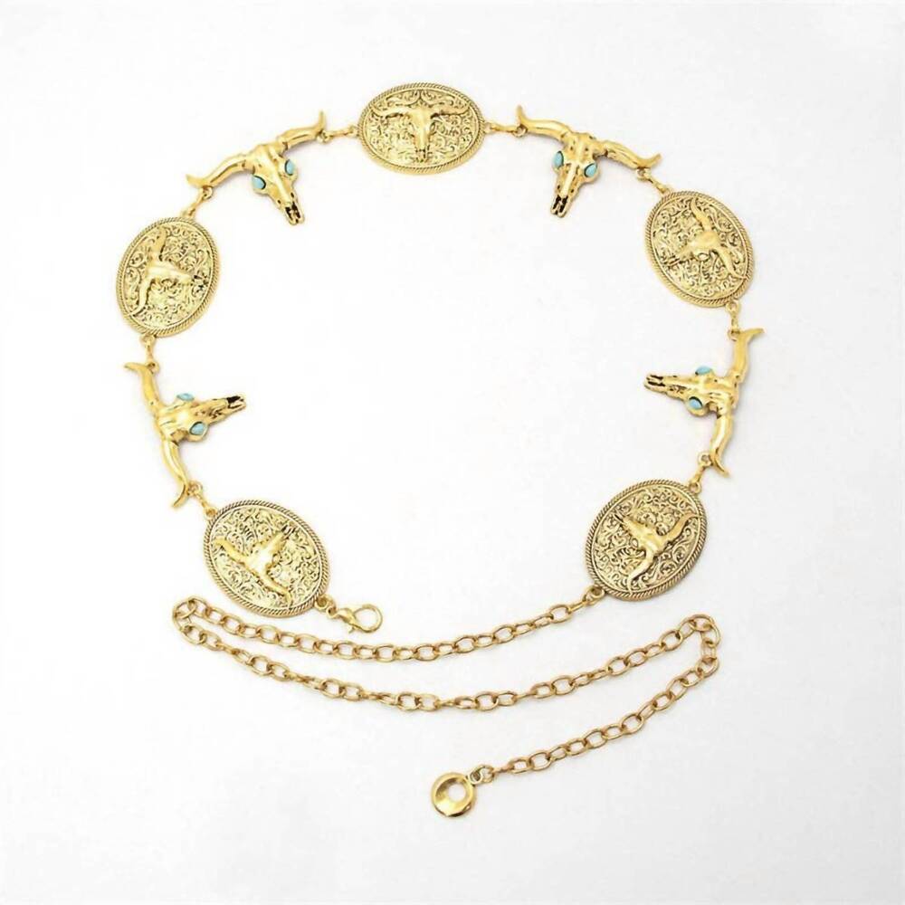 NEW DIPPED SHOP women's concho cowgirl waist steer chain in gold